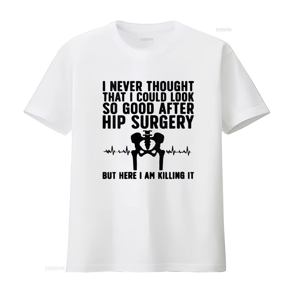 Hip Surgery Art For Replacement Recovering Round Neck T Shirt Black 2X Large vintage Washed Top For Everyday Wear Soft fashion