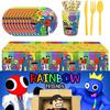 Украшения для дня рождения Rainbow Friends с уникальными топперами для кексов и посудой