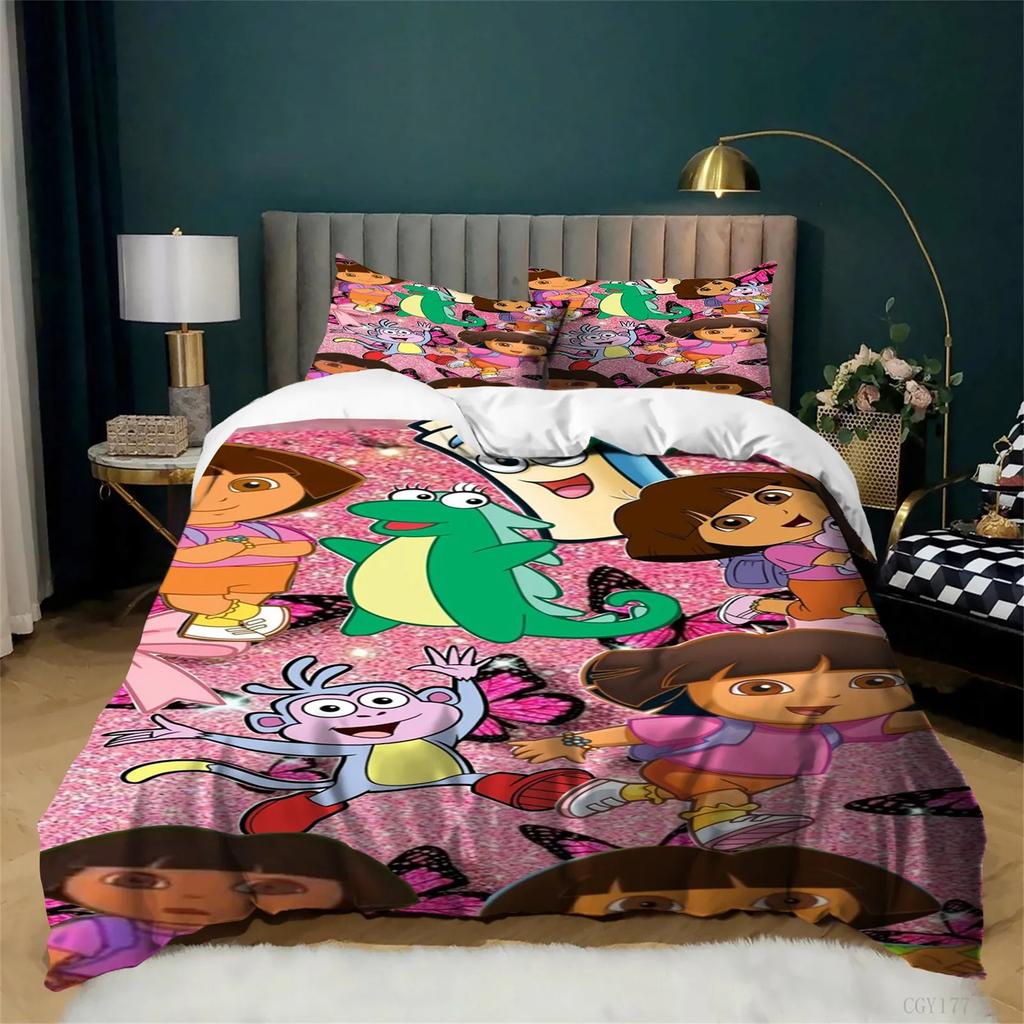 3D Dora The Explorer Cartoon Duvet Cover,Soft Throw Bedding Bedroom Decor for Home Bedroom Bed Cover Kids Gift