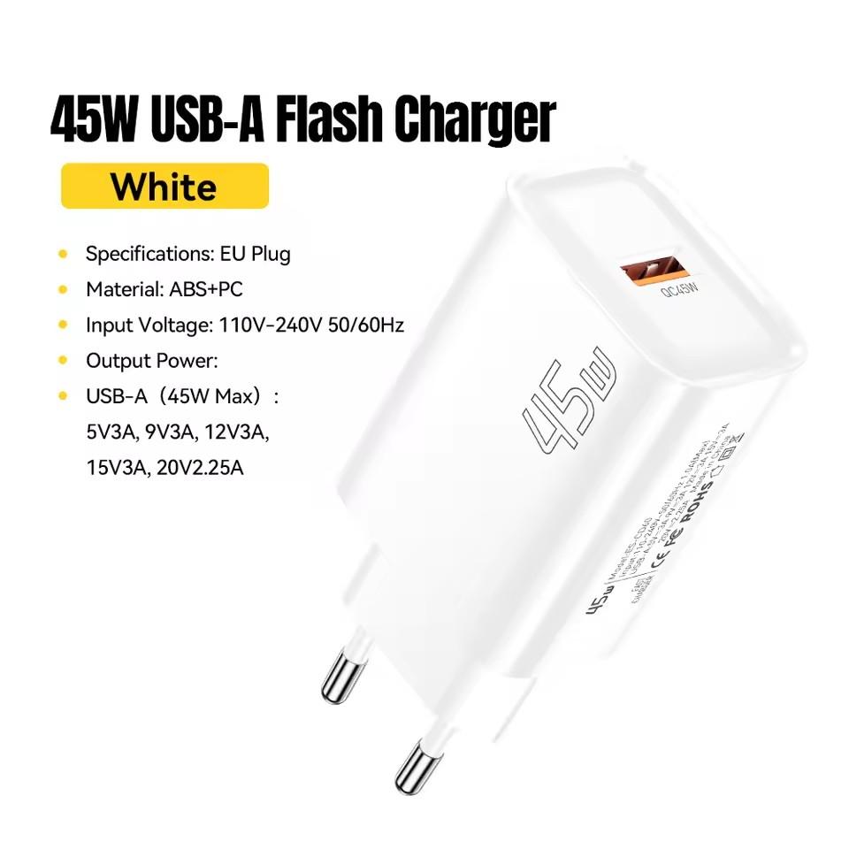 Essager Зарядное устройство USB A 45 Вт QC3.0 PD Быстрая зарядка Сетевое зарядное устройство Для Samsung Galaxy S24 S23 Xiaomi 15 iPad Vivo Быстрое зарядное устройство USB A