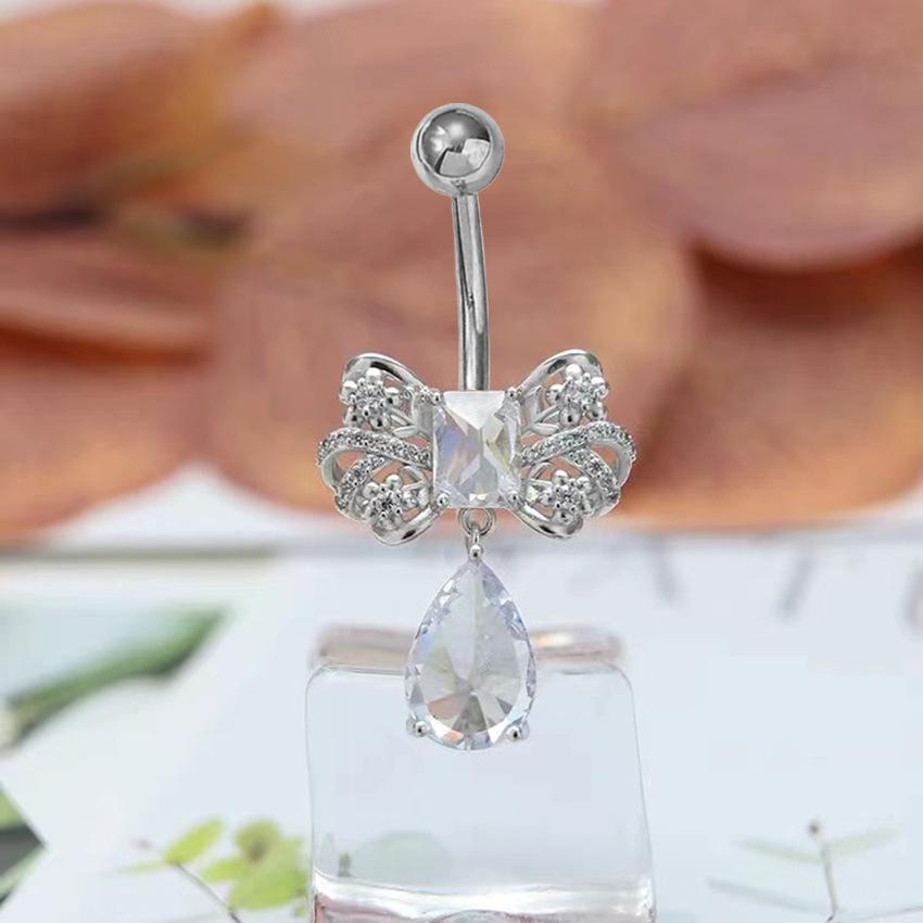 Циркониевый кулон в форме сердца, пирсинг пупка с бантом