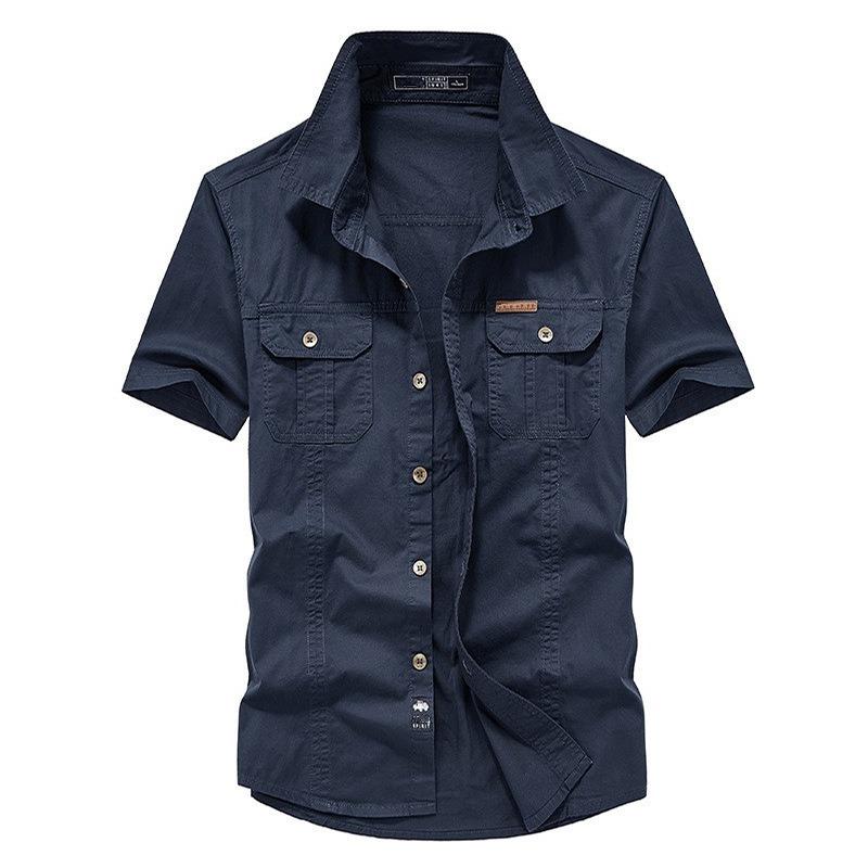 Мужская рубашка из 100% хлопка, однотонные рубашки-карго с несколькими карманами, модные уличные повседневные рубашки с короткими рукавами для мужчин, новые большие размеры M-8XL