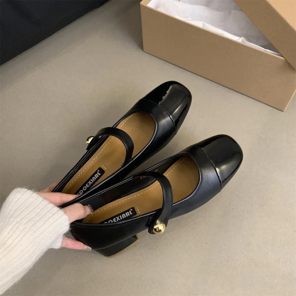 Женские туфли Marie Janes на высоком каблуке с квадратным носком, женские летние туфли на низком каблуке 2024 года, осенние новые дизайнерские туфли, элегантные туфли-лодочки Femme