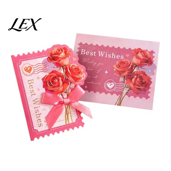Ribbon Bow Cards Floral Greeting Card with Envelope, Thank You Bow, Celebration Envelope Best Wishes Note for Wedding, Birthday, Baby Shower,