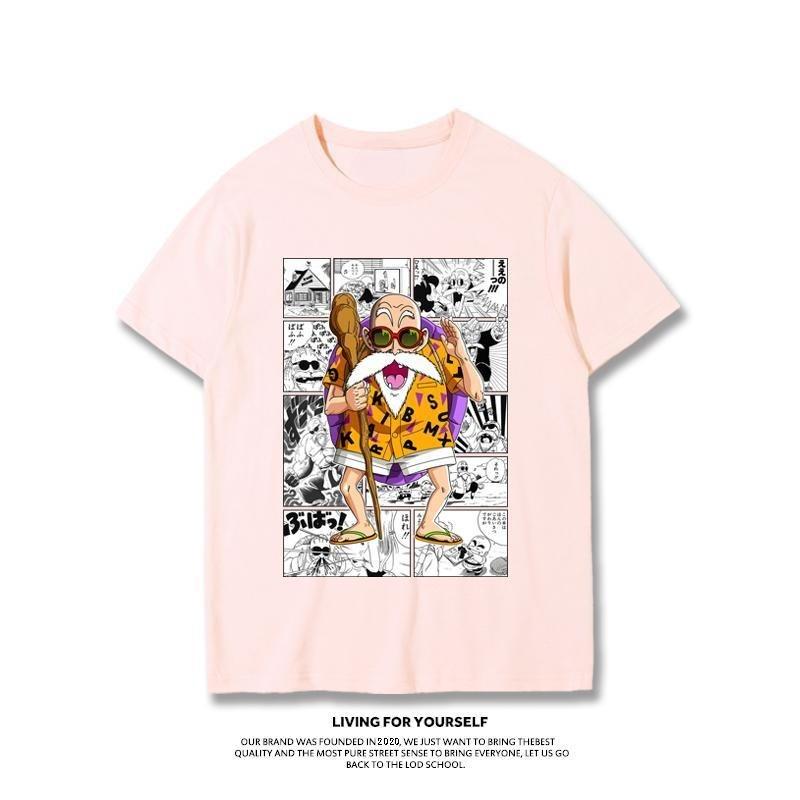 Japanese Anime Dragon Ball T-Shirt Kid Goku Master Roshi Print Casual Loose Cotton Tee Streetwear for Men