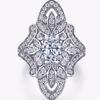 Christmas Silver Cubic Zirconia Women's Cocktail Ring with Vintage Filigree Snowflake Halo Design, Suitable for Holiday Parties, New Year's Eve,