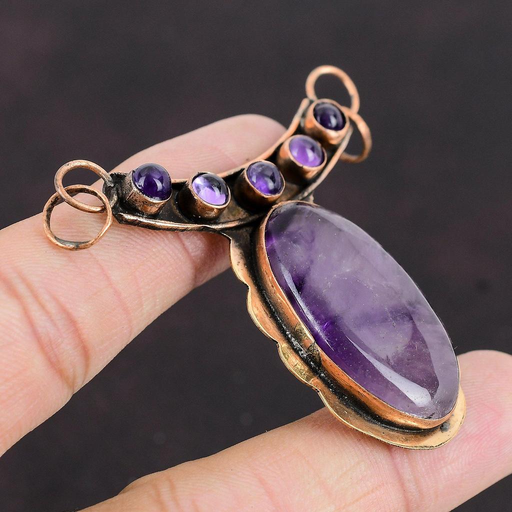 Подвеска со звездным аметистом Подвеска с африканским аметистом Медная подвеска ручной работы Подвеска с драгоценным камнем Медные украшения Женский специальный подарок Стильная подвеска