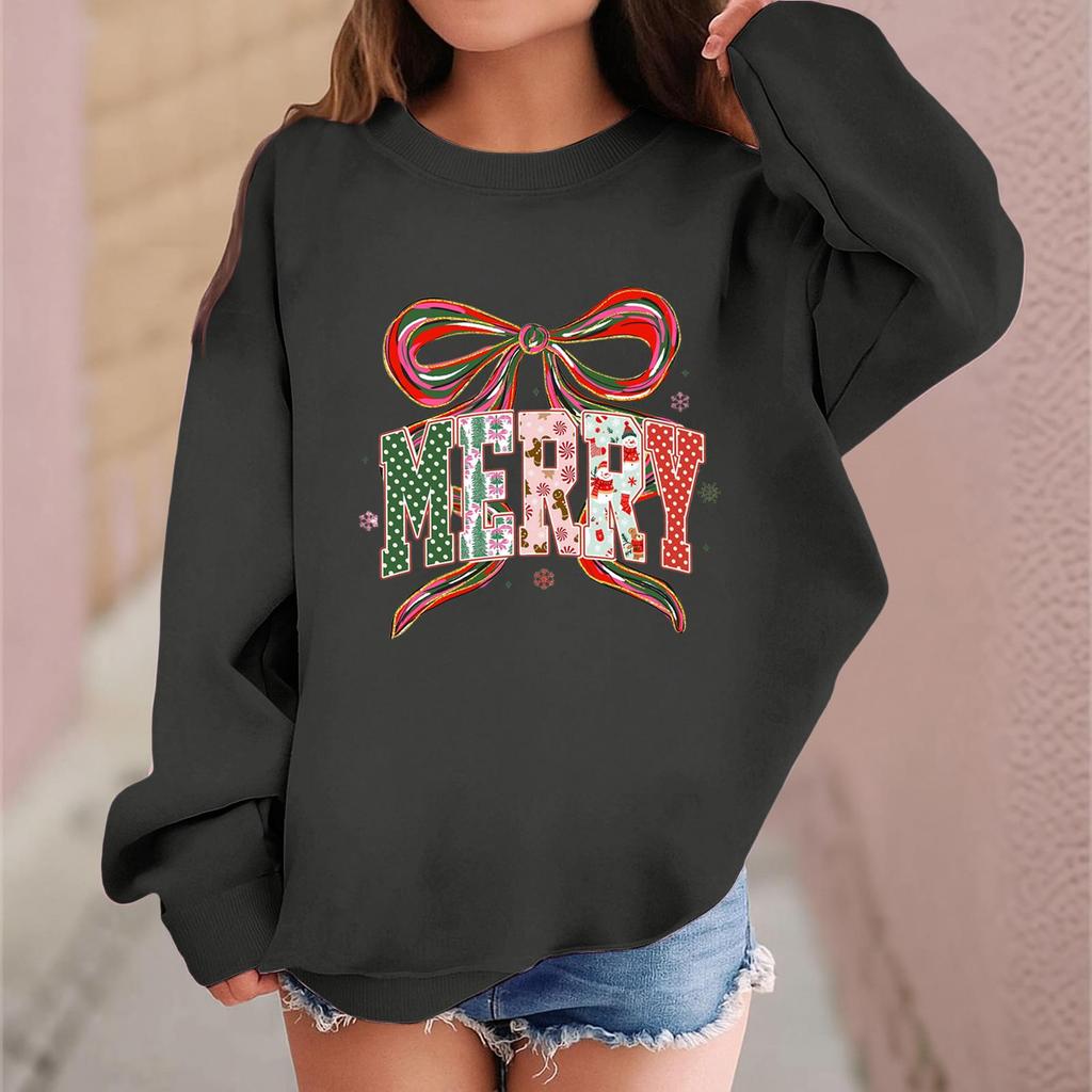 Children's Fashionable Casual Long-sleeved Loose Christmas Print Pullover Sweatshirt