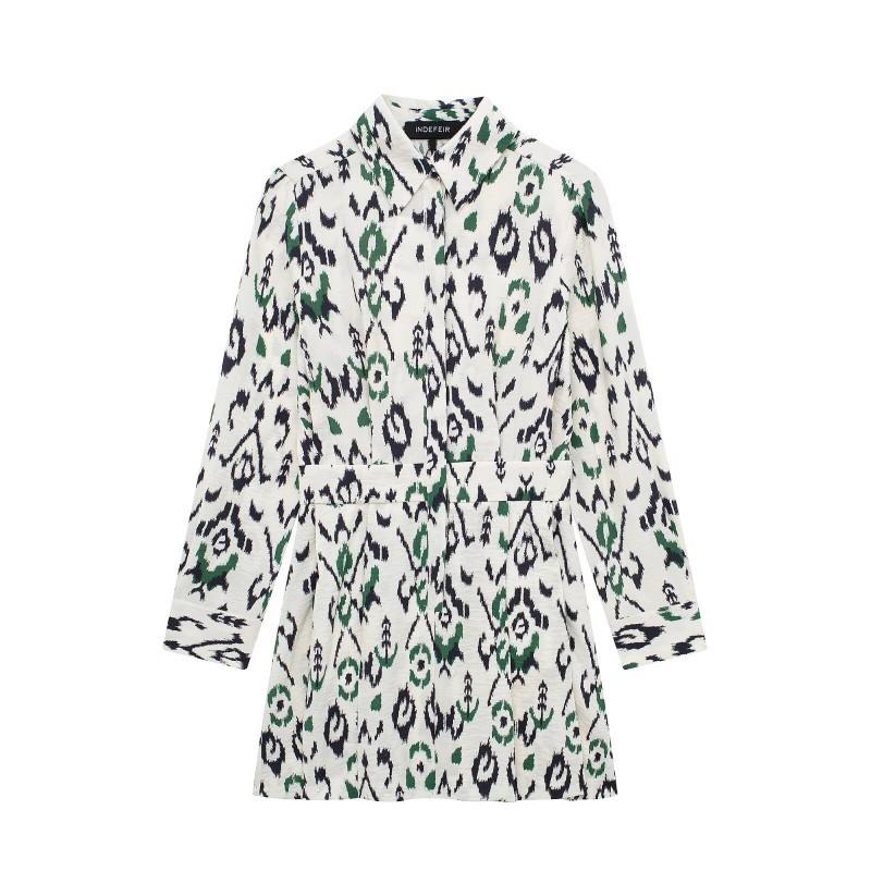 European American Women's Clothing Fashionable Temperament Long-sleeved Printed Short Dress