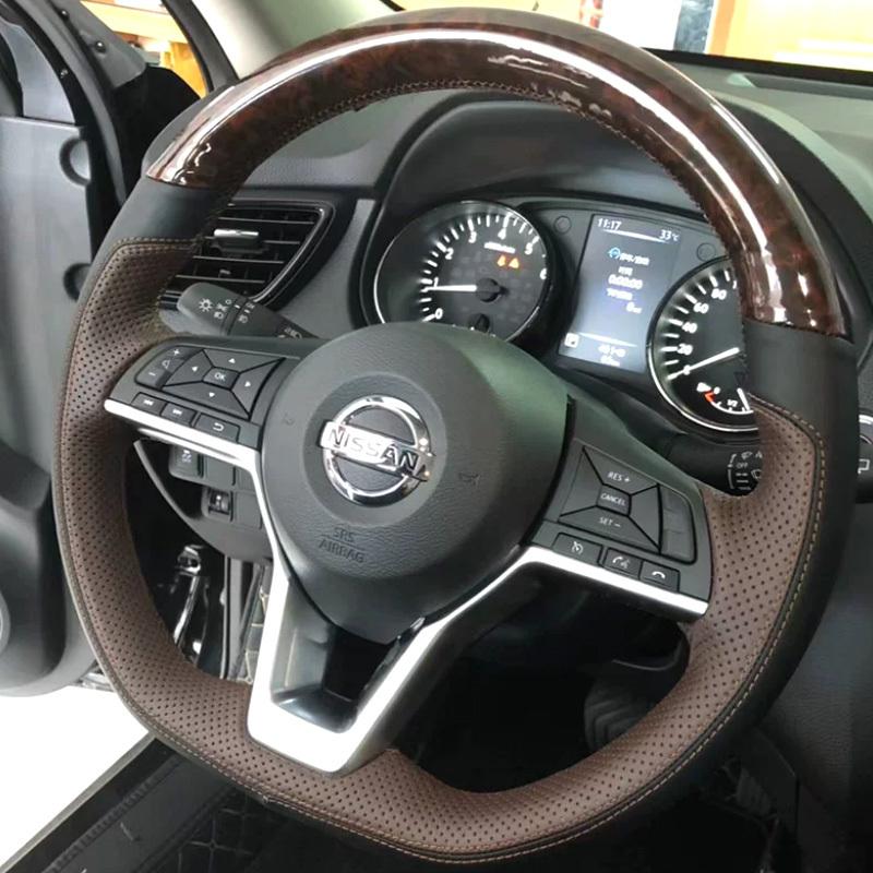 for Nissan Kicks Rogue Altima SR X-Trail Juke Leaf Micra Note Versa -2025 DIY Carbon Fiber Leather Steering Wheel Cover