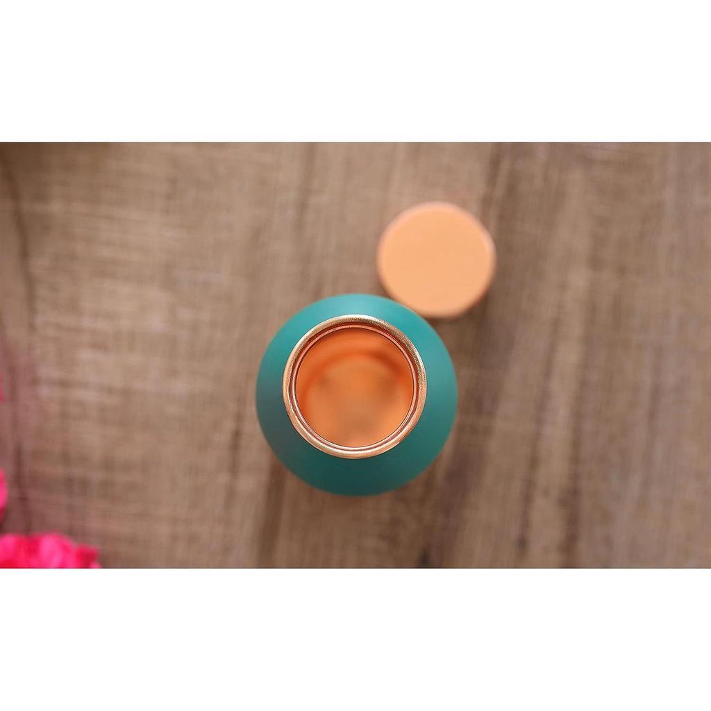 Pure Copper Lacquer Coated Green Silk Finish Water Bottle, Drinkware & Storage Purpose, Ayurvedic Health Benefits, Volume-900 ML - Pack of 1