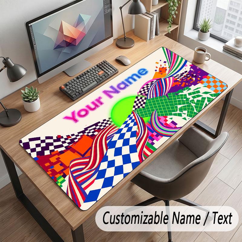 Abstract Geometric Theme Customized Mouse Pad Personalized Print Name Text Desk Mat For Home Office Table Decor