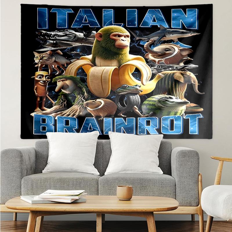 Italian Brainrot characters8 Tapestry for Bedroom Aesthetic Classroom Tapestries Wall Hanging for Living Room Dorm Office,Ideal Creative Gift