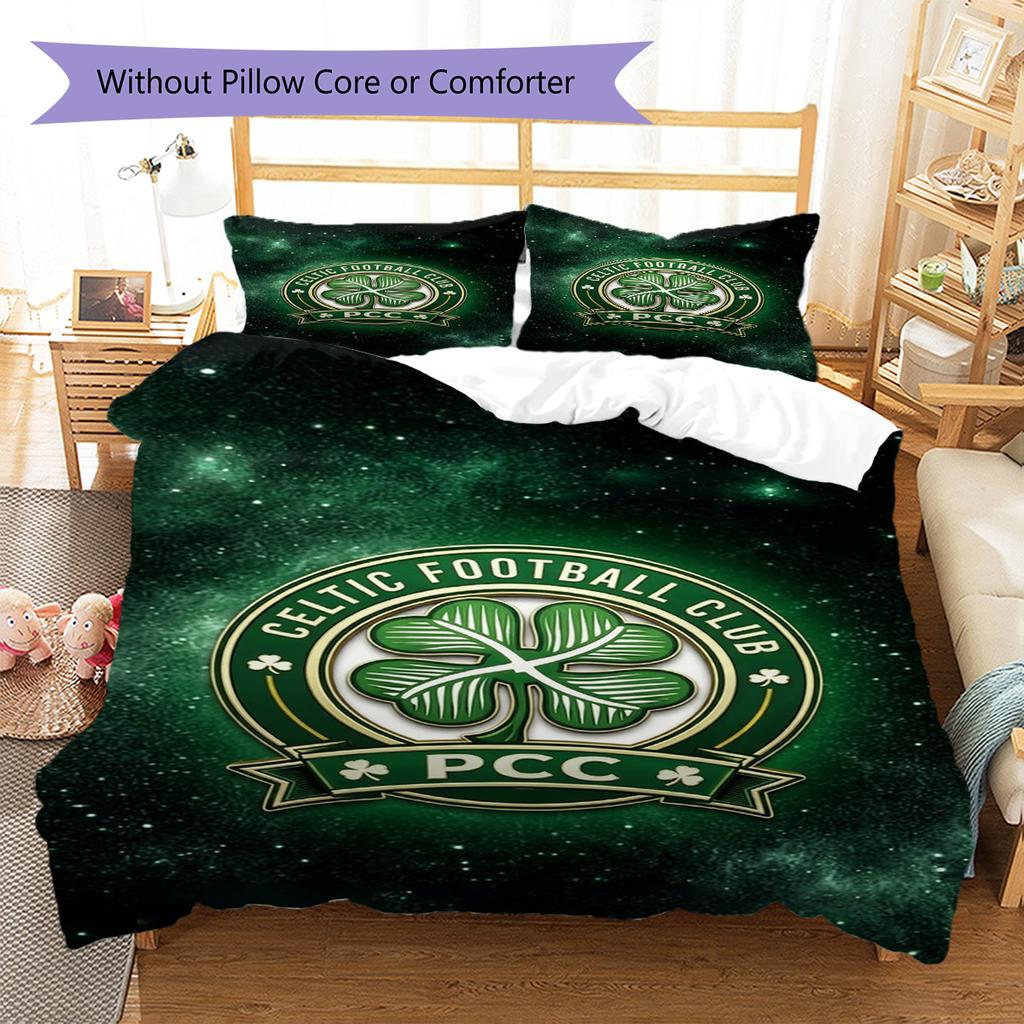 Celtic FC Logo Pattern Bedding Set Quilt Cover Pillowcase Home Decor Gift (1 * duvet cover + 2 * pillowcase, without core)