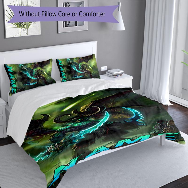 3pcs Custom Name World of Warcraft Bedding Set,Includes 1 Duvet Cover and 2 Pillowcases,All-season Bedroom Decor