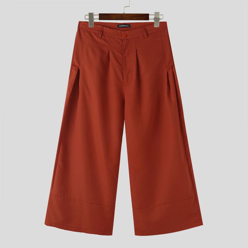 INCERUN Мужские широкие брюки на молнии, свободные длинные брюки-палаццо