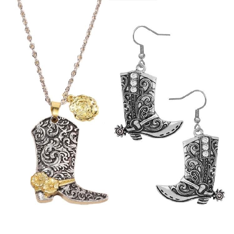 Cowboy Boot Ear Drops/Neck Jewelry Cowgirl Riding Boot Pendant Necklace/Earrings Handmade Ear/Neck Jewelry Ornament