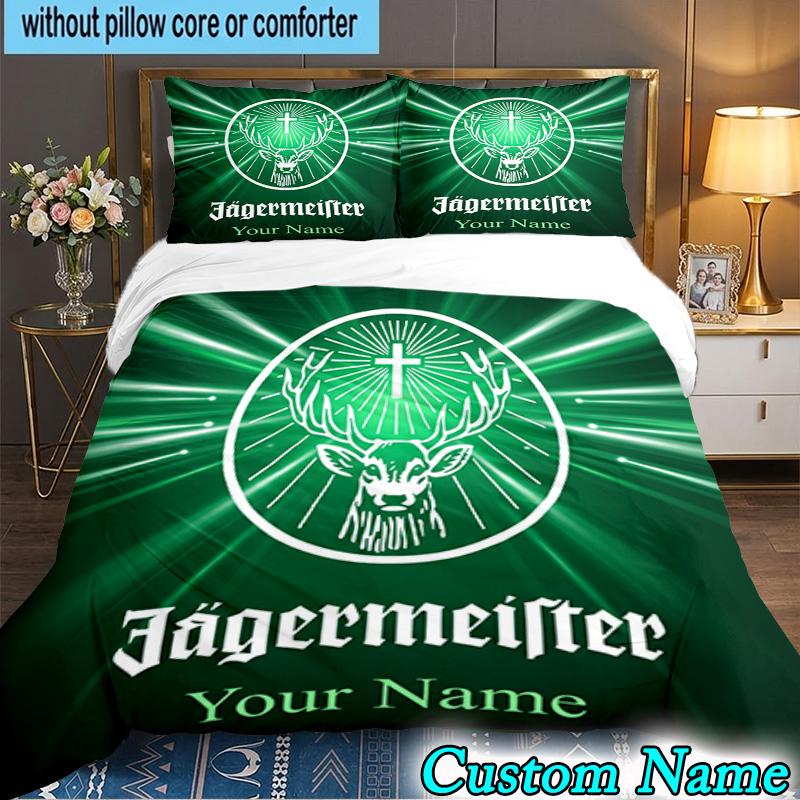 Custom Name 3PCS Jager-meister Spirit Drink Bedding Set,Including Duvet Cover And 2pcs Pillowcases Perfect for Bedroom,Dormitory,Fan Christmas gift