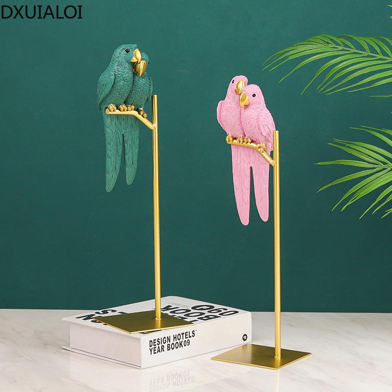 DXUIALOI Nordic Creative Simple Resin Crafts Couple Parrot Model TV Cabinet Living Room Desktop Decoration Home Decoration