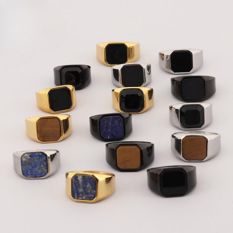 Мужское кольцо Bold Vintage Amber Stone Black Onyx из нержавеющей стали, квадратное, в стиле хип-хоп, готический, панк, байкерский аксессуар