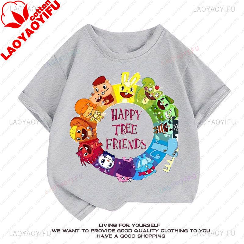 Happy Tree Friends Tshirt Kawaii Cute Style Cuddles Cartoon Graphic Shortsleeve Tee Shirt Oversized Casual Funny Y2k Clothes