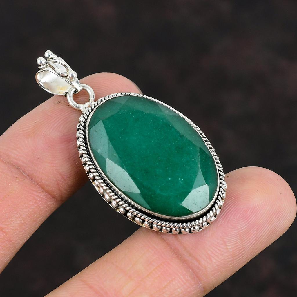 Faceted Zambian Emerald Pendant 925 Sterling Silver Pendant Very Pretty Gemstone Jewelry Handmade Statement Pendant Silver Jewelry For Gifts