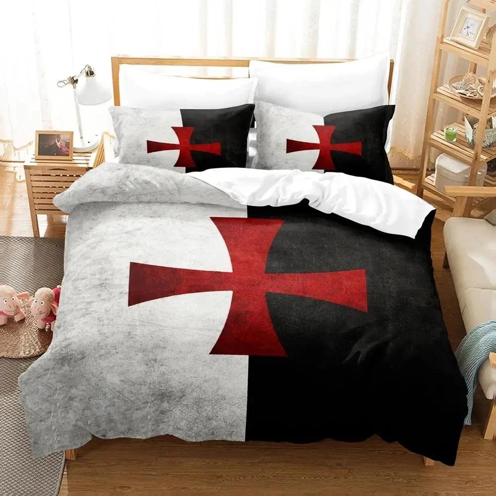 3D Print Christian Knights Templar Bedding Set Duvet Cover Bed Set Quilt Cover Pillowcase Comforter King Queen Size Boys Adult