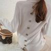 Женский свитер с высоким воротником из чистой шерсти и кашемира - Мягкий, Плотный, На пуговицах, Однотонный для Осени/Зимы