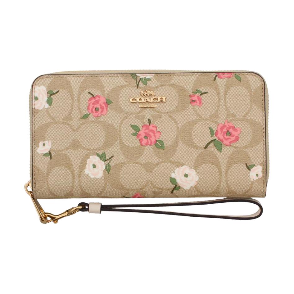 Coach Кошелек на молнии 19 Цветочный принт Покрытие из канваса и телячья кожа Женский кошелек Золотой Светло-хаки Мультиколор CR966-IMOTV