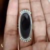 Кольцо из черного оникса с большим овальным драгоценным камнем, твердое кольцо из стерлингового серебра 925 пробы, кольцо ручной работы, дизайнерское кольцо, подарок для нее
