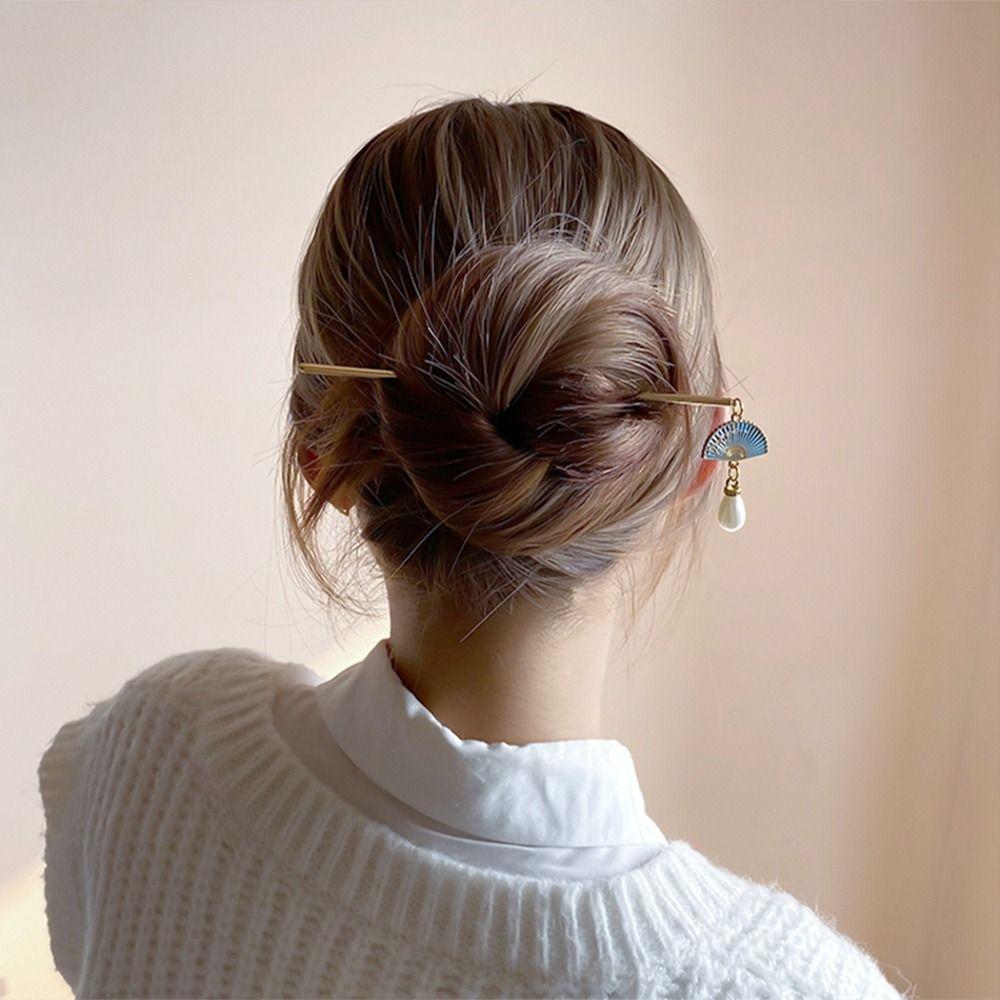 Древний головной убор Металлическая заколка для волос Ханфу Веер Палочки для волос в китайском стиле Головной убор в древнем стиле Заколка для волос