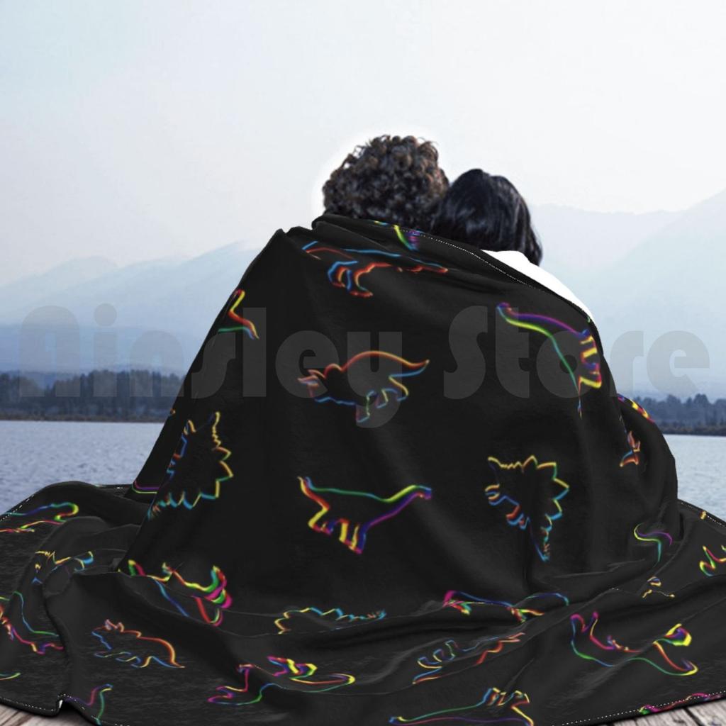 Cmyk Dinosaurs ( Black ) Blanket For Sofa Bed Travel Dinosaur Herbivore Carnivore Dino T Rex Tyrannosaurus