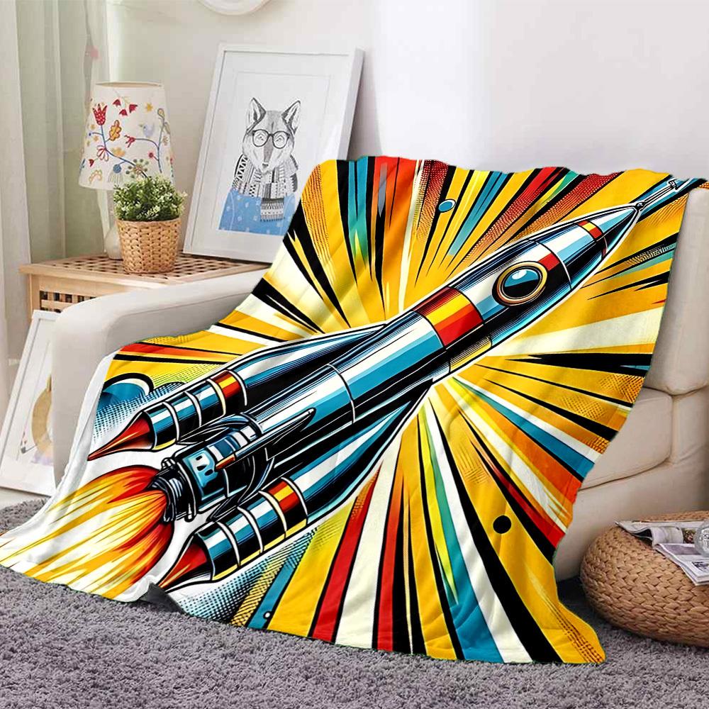 1pc Rocket Launch Blanket, Lightweight Flannel Throw Blanket for Sofa, Bed, Travel, Camping, Living Room, Office, Couch044