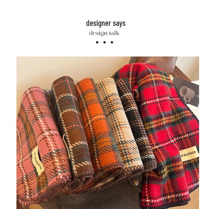 2024 Autumn/Winter Oversized Plaid Red Scarf, Unisex Christmas Shawl Neck Warmer
