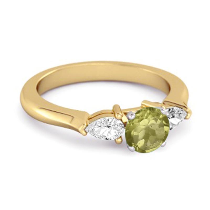 Peridot Three Stone Pear Accent Ring - Sterling Silver Gold Vermeil