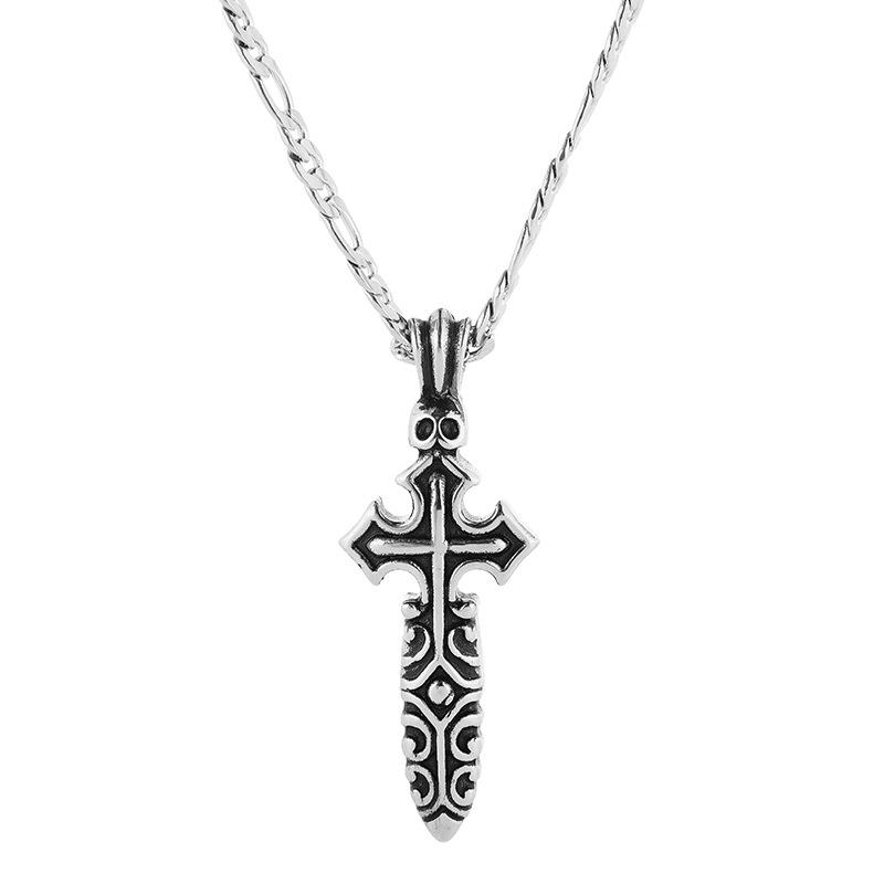 Skull Men'S Necklace Personality Bouncing Retro Titanium Steel Pendant Trendy Men'S Lanyard Japan And Korea Fashion Cross