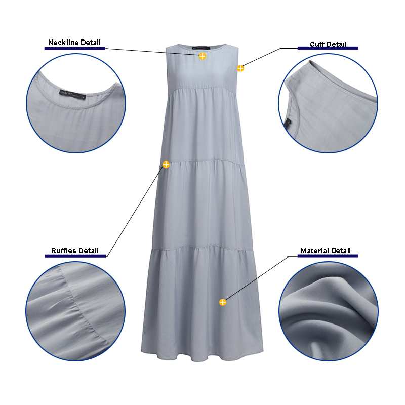 Stylish Women's Tiered Sundress Solid Summer Dress Casual Sleeveless O-neck Robe Oversized Dress