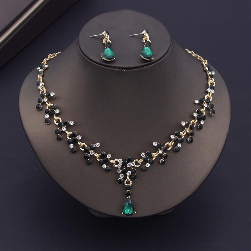 Luxury Purple Crystal Bridal Jewelry Sets for Women Earring Wedding Choker Necklace Set Bride Jewelry Sets Accessories