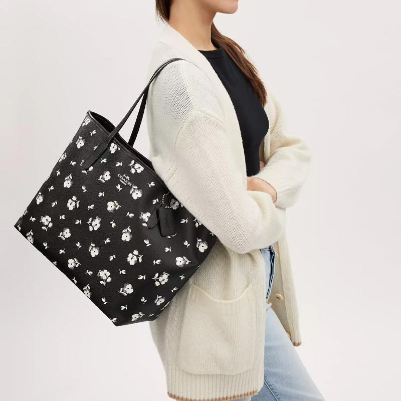 Coach City 33 Letter Logo Floral Print Large Capacity Coated Canvas Smooth Leather Tote Bag Shopping Handbag Shoulder Bag Women tote CP073-SVA47