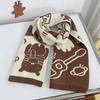 Japanese Double Sided Color Blocked Guitar Bear Knitted Scarf for Women In Winter Soft and Waxy Warm and Versatile Sweet Scarf for Students
