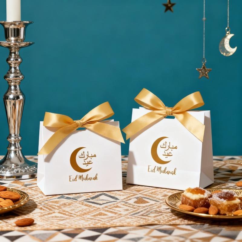 1-40 шт. Бумажные подарочные пакеты с лунным принтом, многоразовые сумки-тоут для конфет на Рамадан, Рождество, День святого Валентина, многоцелевые хозяйственные сумки