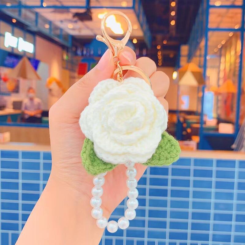 Crocheted Rose Pendants Chains Wrist Strap Lanyard Anti-lost For Mobile Phone Bags Keys Decorative Gift Accessories