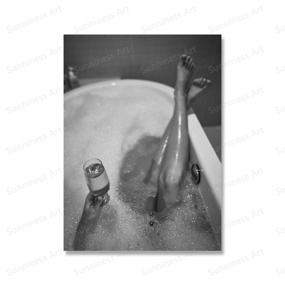 Современный туалет, сексуальная женщина, принты на холсте, девушка в баре, пьющая ванная комната, постеры с изображением, модный черный, белый цвет, картина с изображением шампанского, декор