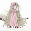 Fresh and Elegant Red Petal Mixed Printed Tassel Scarf for Women  Cotton and Linen Scarf for Travel Decorative Shawl