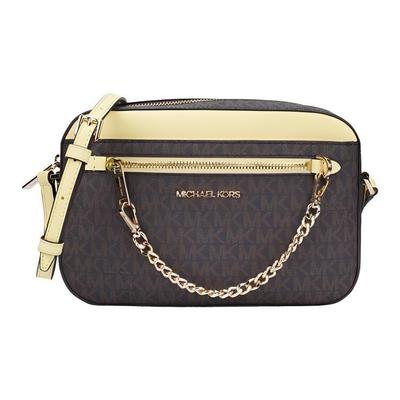 MK Jet Set Сумка на плечо с монограммой, цепочкой, ПВХ и кожей, Женская сумка на плечо, Желтый, Орехово-коричневый, 35S1GTTC9B-BUTTE