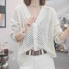 Spring/Summer Single Breasted Sunscreen Loose Air Conditioning Sweater V-neck Hollow Knitted Cardigan for Women