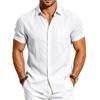 Мужская льняная рубашка на пуговицах, винтажная, повседневная, с коротким рукавом, свободного кроя, для пляжного отдыха