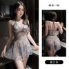 Women's Lace Sheer Tie Waist Halter Lace Up Backless Sleep Dress