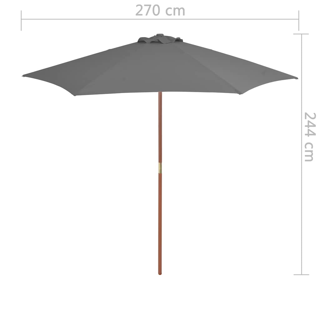 vidaXL Sonnenschirm mit Holz-Mast 270 cm Anthrazit