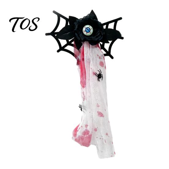Holiday Yard Wall Hanging Halloween Decoration, Spooky Wooden Spider Web Skeleton Hand Large Plush Prop Ornament with Blood Gauze for Indoor